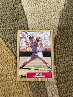 Topps Red and White Tom Seaver Boston  Baseball Card, Excellent Condition, 1987